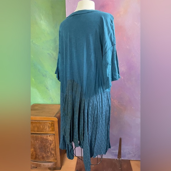 Intimately Free People soft T-shirt dress, teal, with handkerchief hem. - Picture 6 of 11